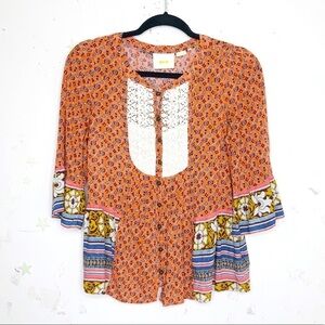 𝅺Anthropologie Maeve floral print peasant BoHo gypsy blouse